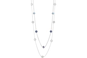 FULU AUTUMN Silver Layered Long Necklace for Women Pearl Crystal Sweater Strand Chain Necklaces Fashion Gifts