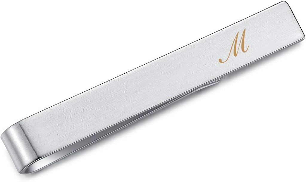 HONEY BEAR Mens Initial Alphabet Letter Tie Clip Bar for Skinny Narrow Size Tie Stainless Steel for Business Wedding Gift 4cm Brushed Silver A