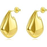 14K Gold Trendy Fin Earrings for Women Chunky Statement Drop Dangle Earrings Lightweight Hypoallergenic Fashion Gold Jewelry