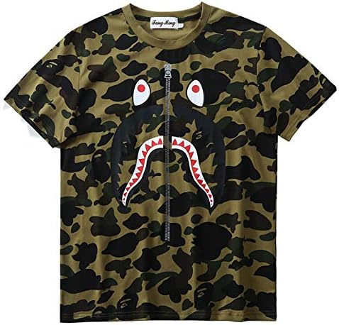 T-Shirt Men's Boys Shark Mouth Casual for Bape Fashion Crewneck Camo Head Tees Unisex Pullover Tops