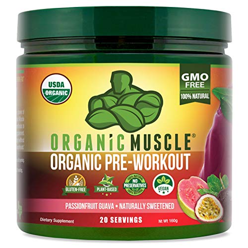ORGANIC MUSCLE #1 Rated Organic Pre Workout Powder- Natural Vegan Keto Pre-Workout & Organic Energy Supplement for Men & Women- Non-GMO, Paleo, Plant Based - Passionfruit Guava - 160g