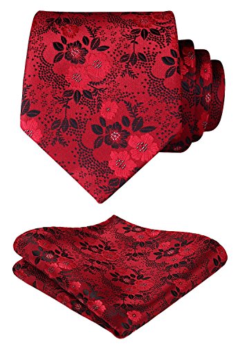 HISDERN Extra Long Floral Paisley Tie Handkerchief Men's Necktie & Pocket Square Set