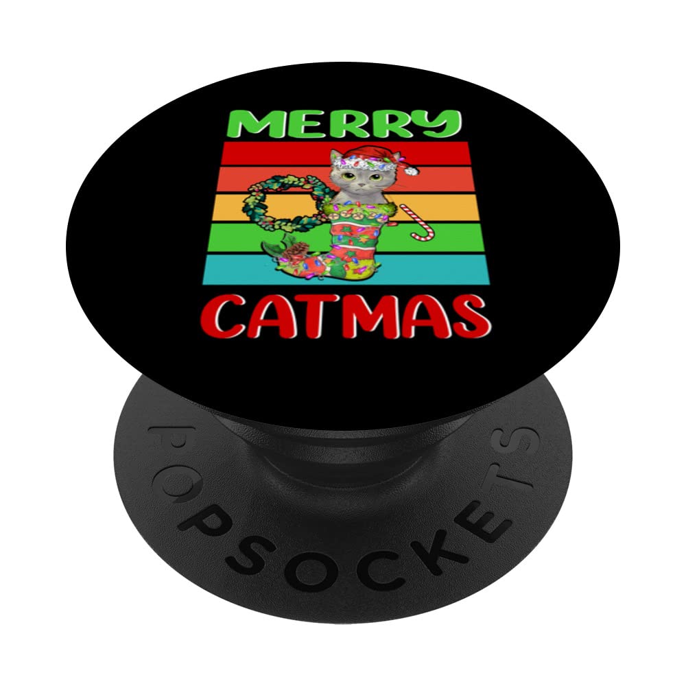 Merry Catmas Chartreux Cat Christmas Funny Kitty Xmas PopSockets Swappable PopGrip
