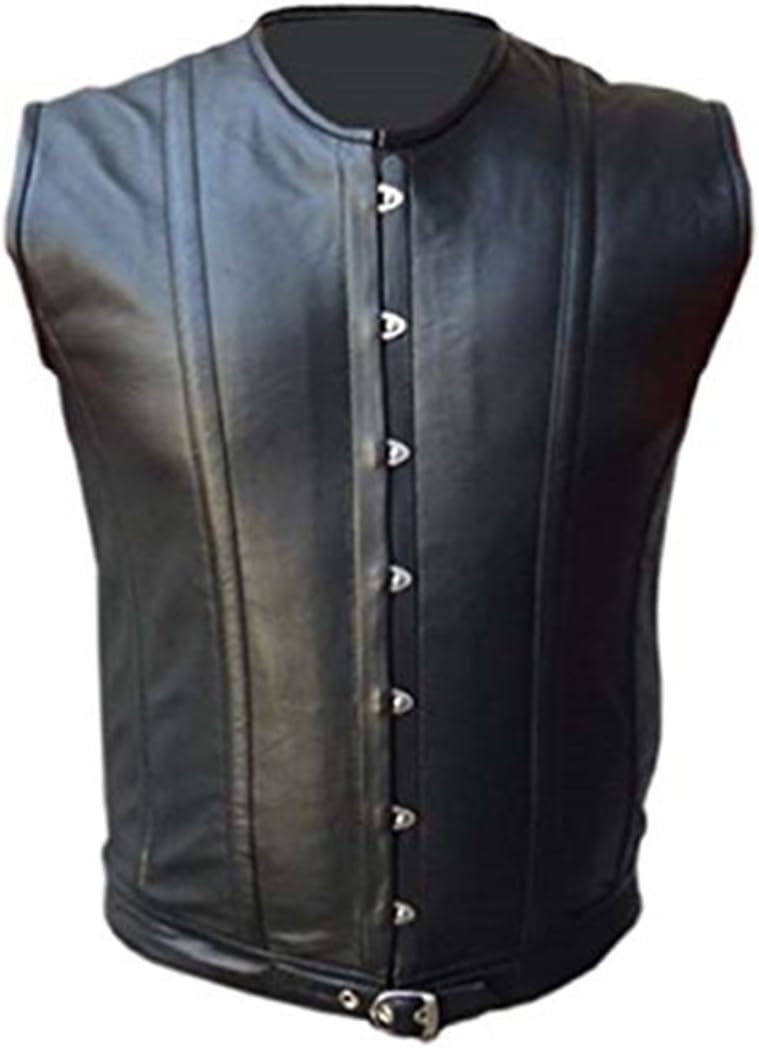 Mens Real Sheep Black Leather Steel Boned Victorian Corset LARP Steampunk Goth