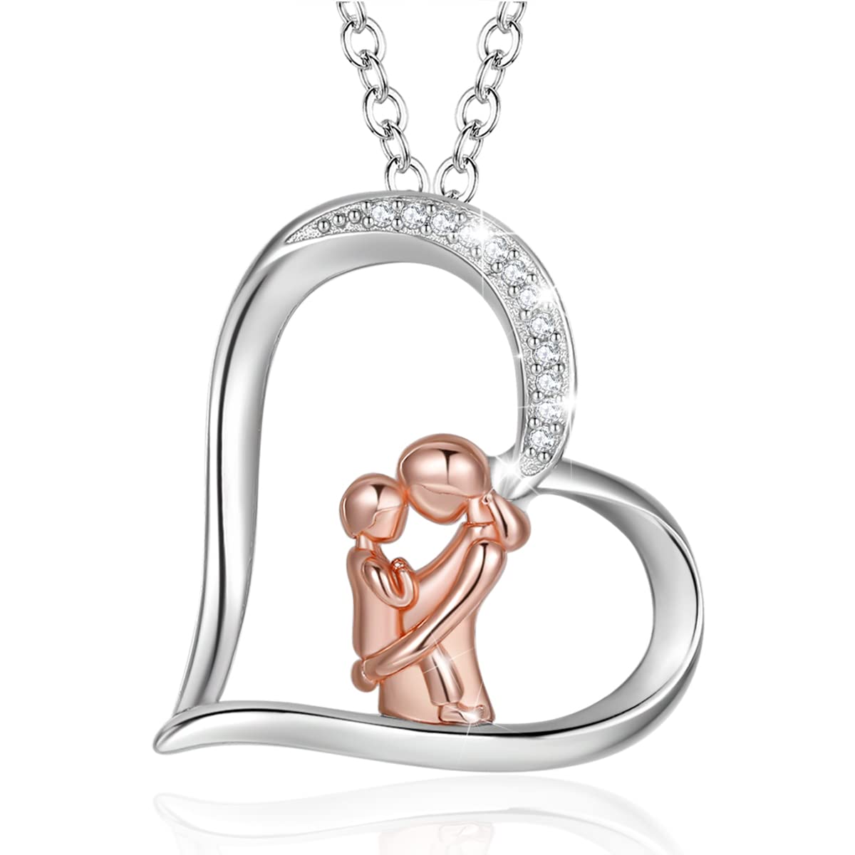 INFUSEU Gifts for Mum, Mum And Daughter Necklace 925 Sterling Silver Pendant Jewellery Rose Gold Mother Gift From Daughter