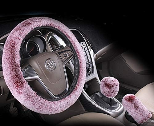 Warm and Fluffy Car Steering Wheel Covers -3 Sets, Non-Slip, Universal Size 15" (Light Pink)