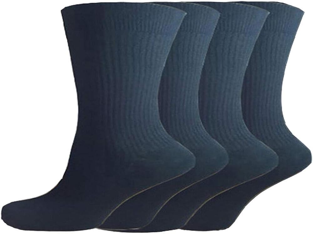 Mens 100 Cotton NonElastic Loose Wide Top Socks, Size 611 UK Black