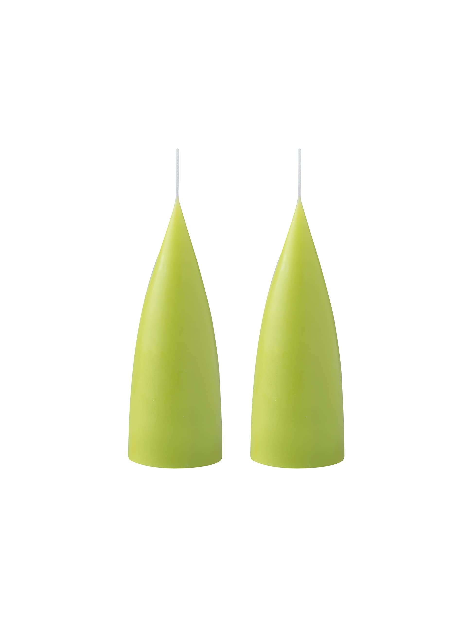 Kunstindustrien® Cone Shaped Candles, Made in Denmark, 43 colours available, Dripless & Smokeless Pillar Candles, Candles long burning 15 hours, Unscented Candle gift set, 2pcs. 6.5 x 16cm (Lime)