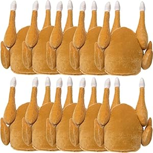 Simply Genius 10 Pack Plush Roasted Turkey Hats Thanksgiving Halloween Costume Holiday Trot Accessory