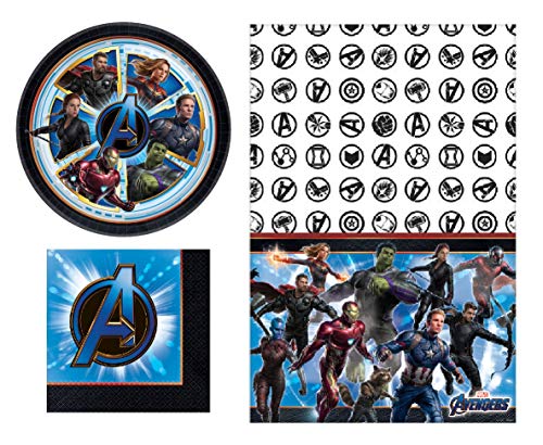 Amscan 3 Piece Avengers Endgame Paper Party Supply Bundle for 16, Plates, Napkins, Tablecover