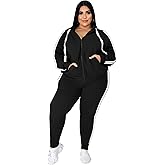 YeGine Womens Plus Size Two Piece Outfits Sweatsuits Casual Long Sleeve Set With Pockets