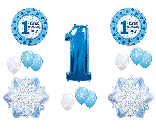 WINTER WONDERLAND 1derland BIRTHDAY party BALLOON set 14pieces BOY blue SNOWFLAKE one-derland