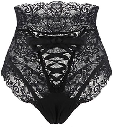 popiv Black High Waist Underwear French Knickers Lingerie Lace Cross Back Erotic Panties Underwear