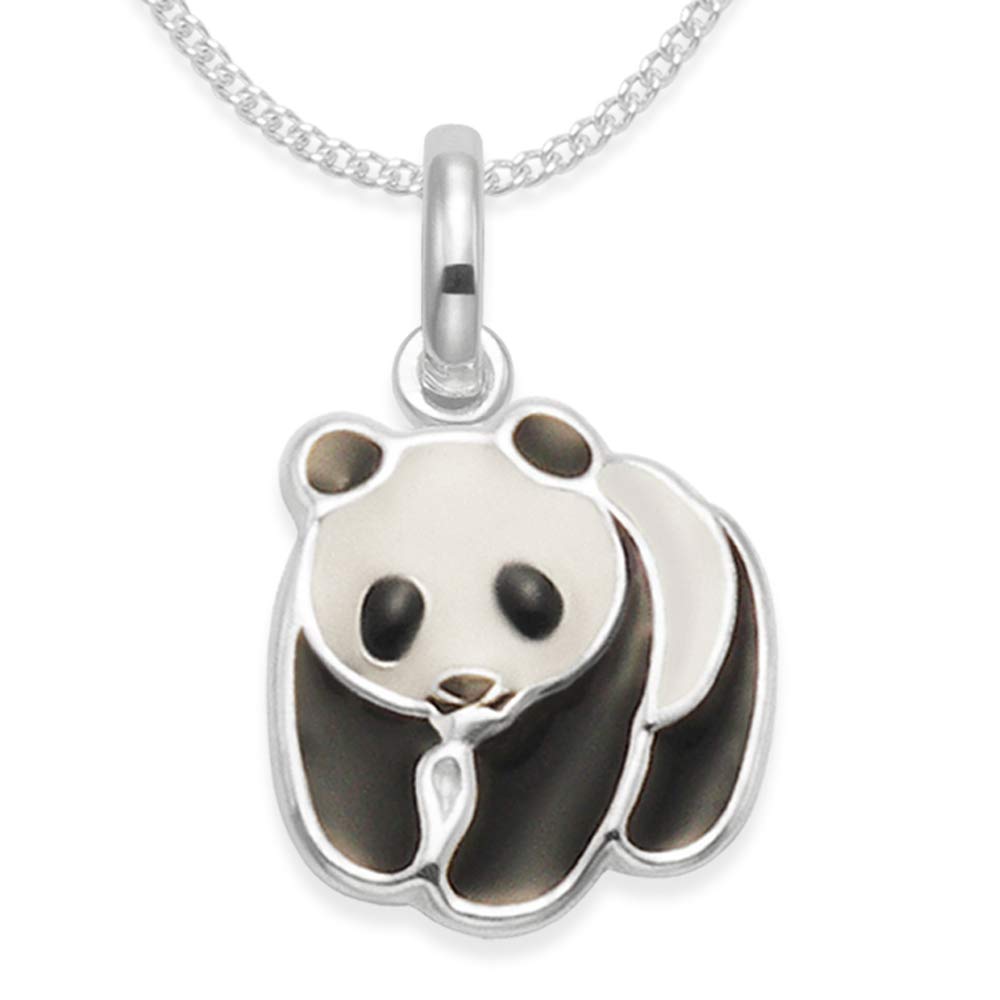 Sterling Silver Children's Panda Necklace on Silver Chain - Black & White enamel lightweight Panda Pendant - Size: 13mm x 14mm. 4835