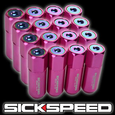 16 Pink/Neo Chrome Capped Aluminum 60Mm Extended Tuner Lug Nuts Wheel 12X1.5 L16 for Geo Prizm