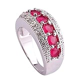 Psiroy 925 Sterling Silver Red Ruby Eternity Band Promise Engagement Filled Ring