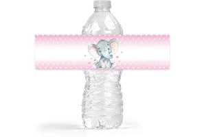 Your Main Event Prints Elephant Baby Shower Bottle Wraps, 25 Pink Girl Water Bottle Labels Decoration Favors