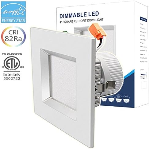 Recessed Lighting Square LED Ceiling Downlight Dimmable Flat Light 4 Inch 12W Retrofit Fixture ELT 3000K Warm White Energy Star Long Lifespan 50000 Hours