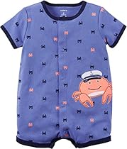 Carter's Baby Boys' Snap-Up Cotton Romper (3 Months, Blue/Crab)
