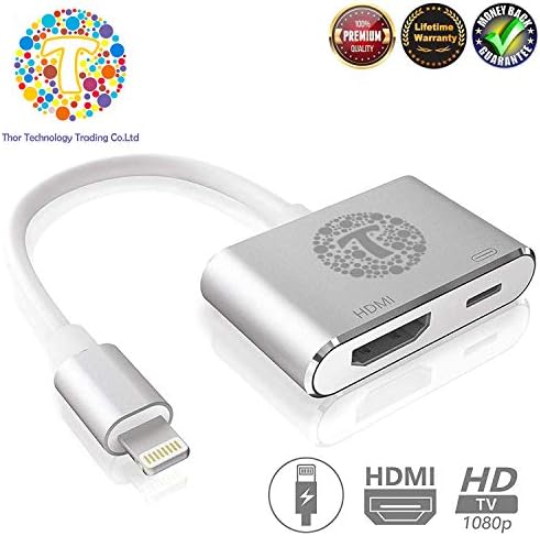 Thor Technology Digital HDMI Adapter Converter New Edition 2 in 1 Plug and Play Digital AV Connector Compatible for iPhone X,iPhone 8/7/Plus iPad iPod