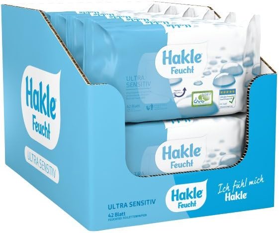 Hakle Feucht Ultra Sensitiv im 12er-Pack (12 x 42 Blatt), mildes feuchtes Toilettenpapier, extra hautverträgliche feuchte Tücher, schnell wasserlösliche Feuchttücher