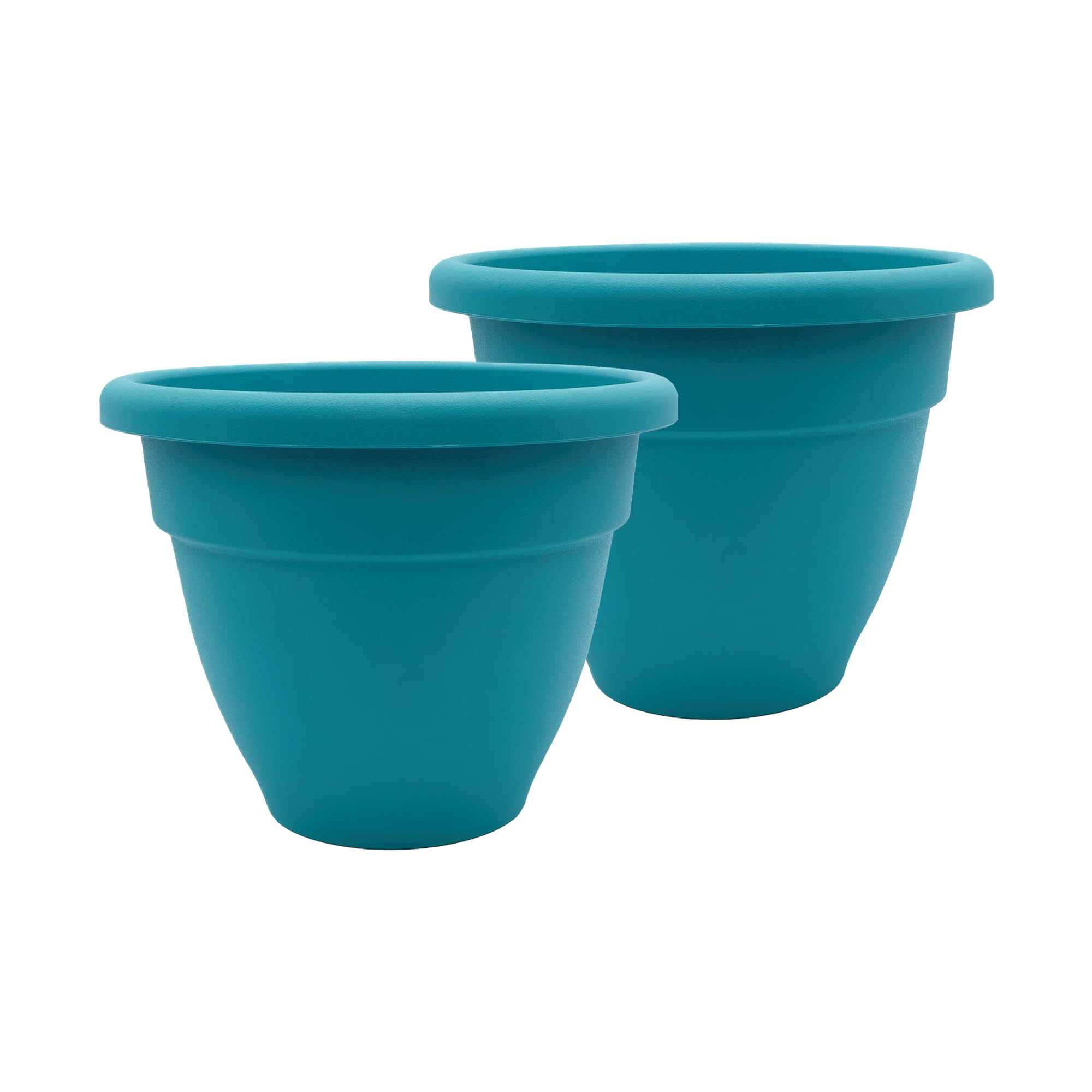 The HC Companies 20 Inch Caribbean Planter Pots with Drainage & Plug, Rolled Rim Plastic Planters for Outdoor Plants, 2-Pack Decorative Flower Pots for Garden, Patio, Office & Home Decor, Dusty Teal Image