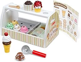 Melissa & Doug Wooden Scoop and Serve Ice Cream Counter (28 pcs) - Play Food and Accessories