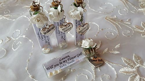 Bridesmaid Proposal Personalized Message Heart Carved Clear Rhinestone in a Bottle Pendant Charm Vial Will You Be My Maid of Honor Matron Of Honour Flower Girl Jewelry Gift box Shower Wedding Favors