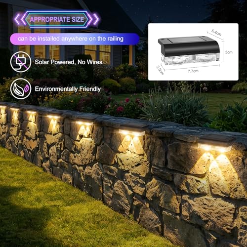 A.bigwhale Solar Outdoor Wall Light, Solar Fence Lights for Outdoor Fence, Pack of 6 Waterproof Solar Lights for Outdoor, Garden, Wall, Balcony, Terrace, Staircase