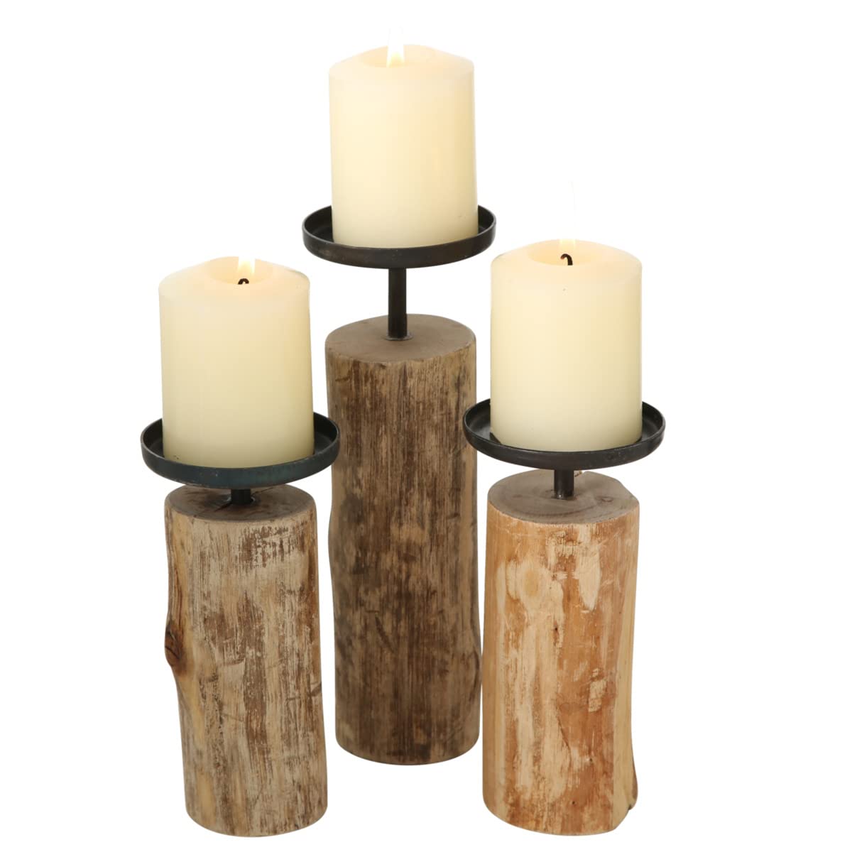 Boltze Tempe 4221400 Candle Holder Set of 3 Wooden and Metal Candle Holders Stylish Design Dining Table/Chest of Drawers Boho Style