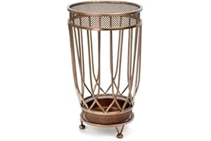 Dualplex Super Quality Umbrella Stand, Umbrella Holder, Antique Look Metal, Entry Hallway Décor, w/Removable Drip Tray. Home, Office Decoration Rack Holds Umbrellas Canes Walking Sticks (Round)