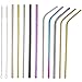 Hotop Metal Straw Reusable Stainless Steel Straw for Large Tumblers, Including 5 Pieces 10.5 Inches Straight Straws, 5 Pieces 10 Inches Bent Straws, 2 Cleaning Brushes with Black Storage Bag