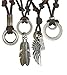 FIBO STEEL 4 Pcs Alloy Vintage Pendant Necklace for Men Women Leather Chain Adjustable,Brown