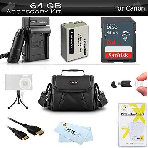 64GB Accessories Bundle Kit For Canon PowerShot SX40 HS, G1X, G3 X, SX50 HS SX50HS, SX60 HS, Powershot G15, G16 Digital Camera Includes 64GB High Speed SD Memory Card + Replacement NB-10L Battery + More