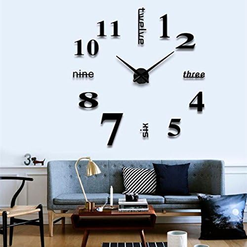 Wall Clock, Seetru Modern DIY Large Number Frameless Wall Clock 3d Mirror Surface Wall Sticker Clock Wall Clock Kit Decoration Home with Mute Function for Living Room Bedroom Home Office Art Decor