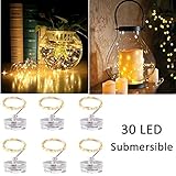 6 Pack 7Ft 20 LED Submersible Warm White Copper Fairy Starry String Twinkle Lights, CR2032 Battery Operated (Include), for Wedding Centerpiece or Table Decorations, Party