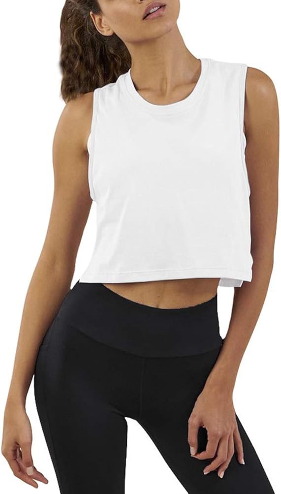 Mippo Women's Crop Top Workout Shirts Loose Flowy Muscle Tank Athletic Crop Tank Top at Amazon