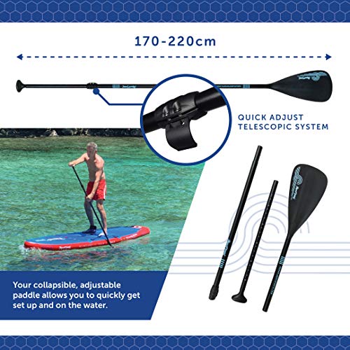 aquaplanet 10ft 6" x 15cm PACE Stand Up Paddleboard - Incl: SUP, Hand Air Pump w/Pressure Gauge, Adjustable Aluminum Floating Paddle, Repair Kit, Rucksack, Coiled Leash & 4 Kayak Seat Ring Fittings