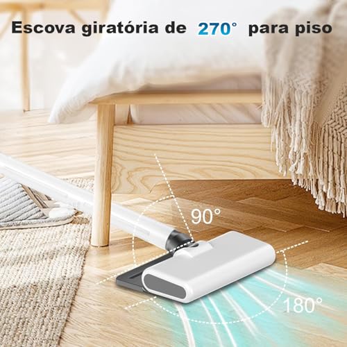 Aspirador de Pó Vertical Sem Fio, 100W, Branco e Cinza, 40000 RPM, LED, 50min Autonomia, 10000Pa Sucção, 3 Velocidades, 0.75L