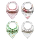 ICSTH Toddler Infant Baby Bib 100% Cotton Absorbent Bandana Dribble Bib with Adjustable Snaps Saliva Towel Burp Cloth 4Pcs Set