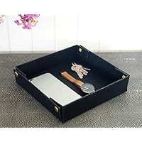 Morenice PU Leather Handmade Valet Tray for Key Wallet Coin Watch for Men Catchall Jewelry Tray Living Room Bed Room (Black)