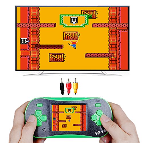 JJFUN RS-16 Handheld Game Console for Kids, 2.5" 12-Bit LCD Portable Video Games Device, Pocket Handhold Game Player with 260 Interesting Games –Green