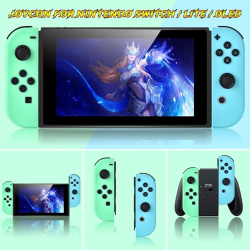 Replacement for Switch Controller Work with Switch/Lite/OLED,Wireless Gamepad Support Dual Vibration,6-Axis Gyro,Wake-up,Motion Controls,Screenshot, L/R (Green and Blue)