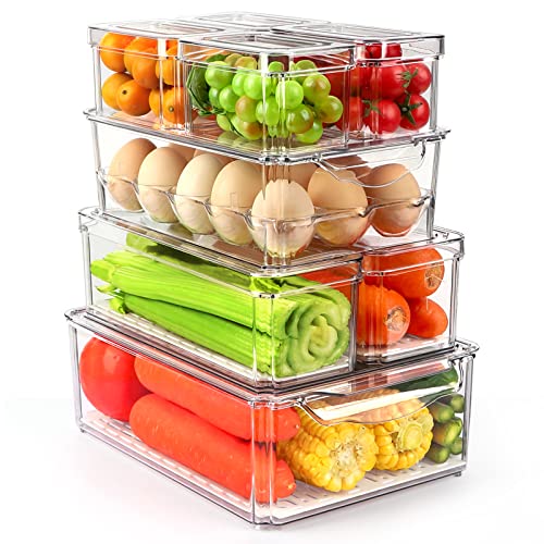 8 Pack Fridge Organizer with Egg Holder, PBAFree Refrigerator