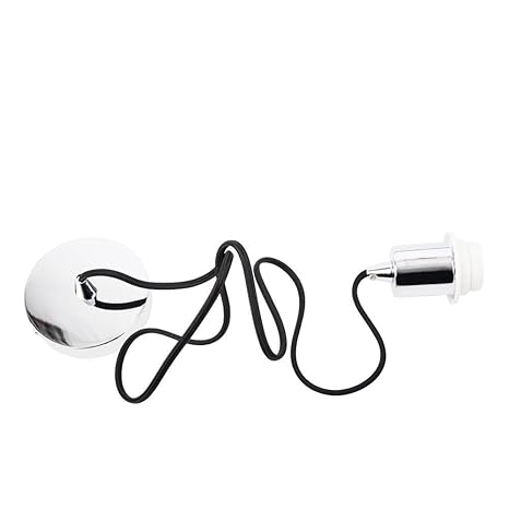 Modern Polished Chrome And Black Ceiling Rose Braided Flex Lamp