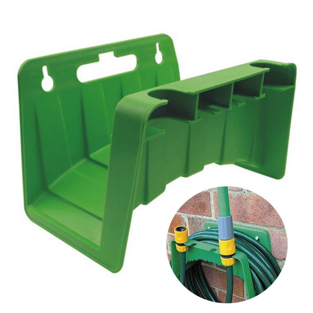 Keemov 1 piece Garden Hose Holder Plastic Wall Mounted Water Pipe Storage Rack Hose Reel Hanger for Home Garden (23X17X14CM,Green)
