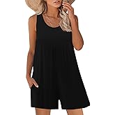 Nfsion Womens Summer Casual Sleeveless Rompers Tank Crewneck Wide Leg Loose Shorts Jumpsuit Overalls with Pockets