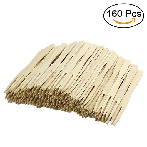 Orgrimmar 160 Pieces - 3.5" Bamboo Fruit Forks Mini Food Picks/Mini Cocktail Forks, Two Prongs - Blunt End Toothpicks for Appetizer, Cocktail, Fruit, Pastry, Dessert (Pack of 160)