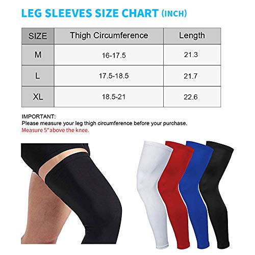 HuiYee Sports Compression UV Long Leg Sleeves for Running Basketball Football Cycling and Other Sports(3 Sizes, 1 Pair)