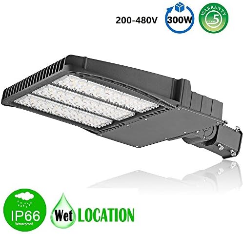 LED Shoebox Light 300W 347V 480V 33,600Lm 1000W Equal Waterproof IP65 Daylight White 5000K UL DLC Listed with Slip Fitter Mounting for Parking Lot Outdoor Street Area Light
